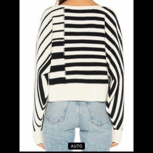 Joie Maridel Striped Dolman long sleeve wool cashmere black ivory sweater Medium - Picture 2 of 10